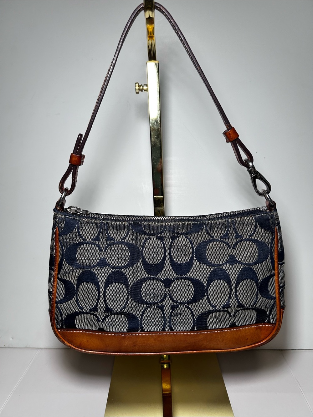 VTG Coach Signature Demi Pouch 6094 Y2K Denim Blue Jacquard Mini Shoulder Bag